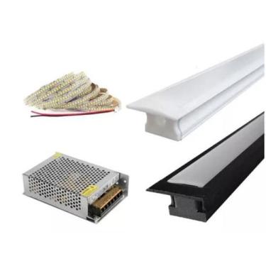 Imagem de Kit Perfil De Embutir 1 Metro + Fonte Alimentação + Fita Led - Bela Ho