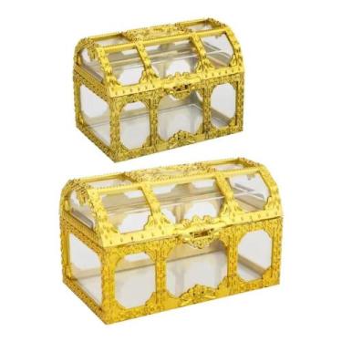 Imagem de Kit 24 Mini Baú Dourado De Acrílico Enfeite Para Festa Lembrancinha De