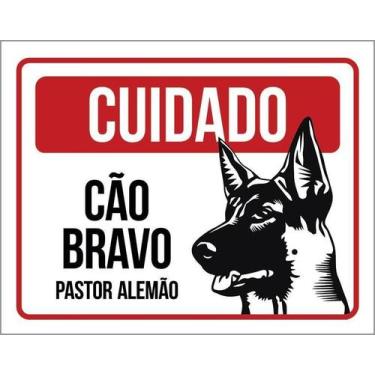 Imagem de Kit 3 Placas Cuidado Cão Cachorro Bravo Pastor Alemão - Sinalizo