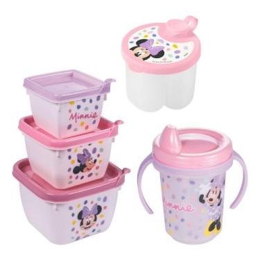 Imagem de Kit infantil caneca com bico, porta leite em pó e conjunto 3 potes Min