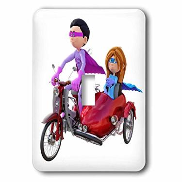 Imagem de 3dRose (lsp_245589_1) Duplo de super-herói de desenho de um monte único montando uma scooter com um Sidecar