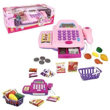 Imagem de Caixa Registradora Infantil com Acessórios Luz e Som Cor: Rosa - toys