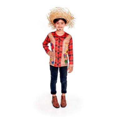 Imagem de Camisa Xadrez Festa Junina Infantil pra Menino Blusa Quadriculada Mang