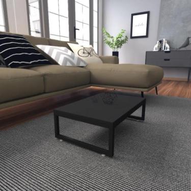 Imagem de Mesa de centro sala industrial preta quadrada retangular mesinha de ce