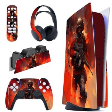 Imagem de PlayVital Conjunto completo de decalque para console ps5 edição de disco, adesivo de vinil para controle ps5, estação de carregamento, fone de ouvido e controle remoto de mídia - Warfire