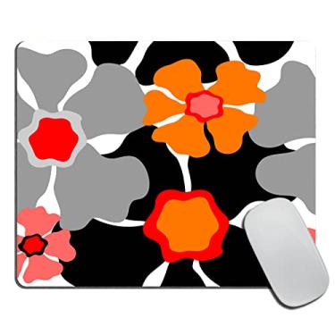 Imagem de Cinza década de 1950 estampa floral retrô coleção 1960S abstrato cinza vermelho rosa laranja preto sobre branco lindo retangular personalizado borracha antiderrapante Mousepad mouse pad para jogos