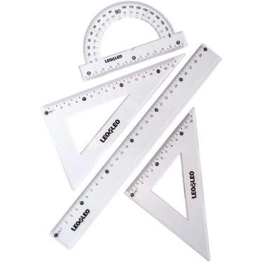 Imagem de Jogo Réguas Escolar Geométrico Regua Esquadro e Transferidor - JOCAR
