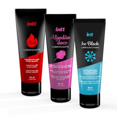 Imagem de Kit 3 Lubrificantes Gel Hot Morango Esquenta Black Ice Esfria Algodão Doce Sabor Base d'água Deslizante Simulação de Lubrificação Natural 50ml