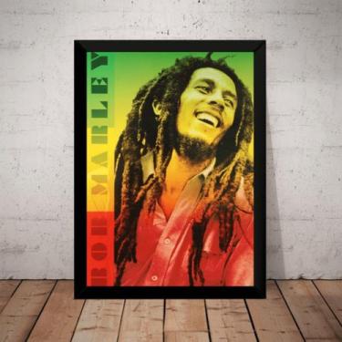 Imagem de Poster Com Moldura Bob Marley Rasta Arte Quadro 44x32cm - Fanarte