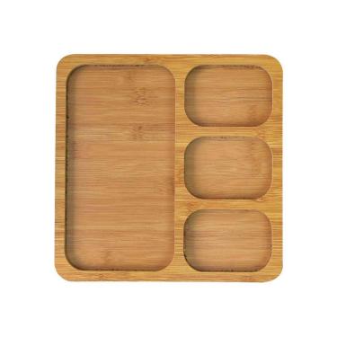 Imagem de Petisqueira Quadrada De Madeira Com 4 Divisórias 26x26cm