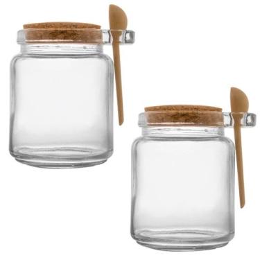 Imagem de Kit 2 Porta Tempero Vidro Colher Bambu tampa de Rolha 240ml - Lyor