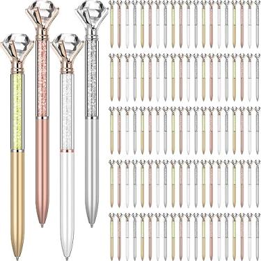 Imagem de Sherr Pacote com 100 canetas esferográficas retráteis de diamante de cristal, pedras esferográficas, strass, banhadas a cristal, 4 cores, tinta de gel preta, material de escritório, presentes para mulheres (clássico, glitter)
