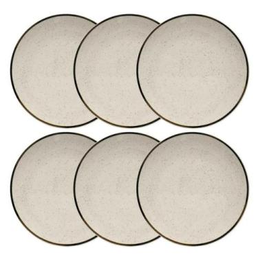 Imagem de Jogo de Pratos Cerâmica Raso Kit 6pcs Oxford Rustico Unni Brisa 26cm D