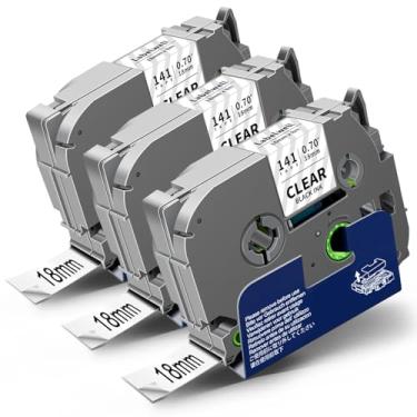 Imagem de Labelwell 18 mm 1,8 cm laminado preto sobre transparente compatível com fita de etiqueta Brother P Touch TZ TZe-141 TZe141 Recargas para Brother Ptouch PT-D410 PT-D400 PT-D600 etiquetadora, 1,9 cm x