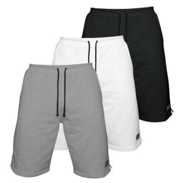 Imagem de Kit 3 Bermudas Moletom Masculina com 3 Bolsos Fenda Lateral Short Bási