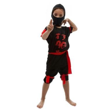 Imagem de Fantasia Ninja Cosplay Infantil Masculino - Jade Fashion, M Preto