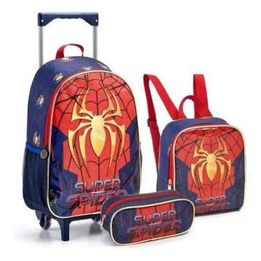 Imagem de Kit Mochila Rodinhas Lancheira Estojo Spider Aranha Menino - S.A