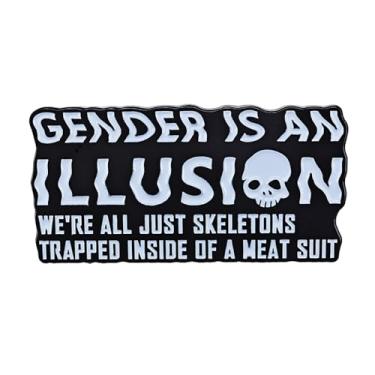 Imagem de Ficsowy Broche esmaltado Gender Is An Illusion, We're All Just Skeletons Trapped Inside Of A Meat Suit - Broche de lapela LGBTQ LGBT Trans Gay Pride, Medium, Zinco, Sem Pedra Preciosa