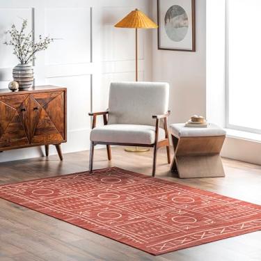 Imagem de nuLOOM Fabiana Tapete geométrico tribal lavável à máquina, 20 x 25 cm, ferrugem