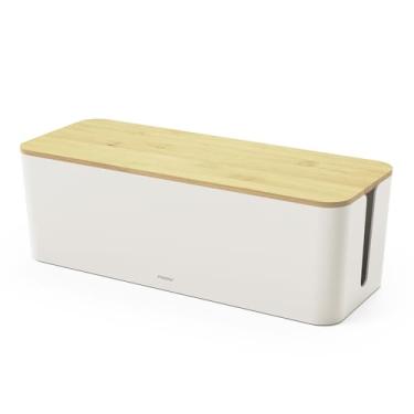 Imagem de mooas Caixa organizadora de cabos de cobertura de madeira (grande), caixa organizadora de cabos para escritório em casa, caixa organizadora de cabos de mesa para esconder fios