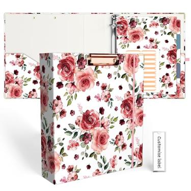 Imagem de Fichários de 3 anéis de 5 polegadas para tamanho carta (28 cm x 21,5 cm) com divisórias de 5 abas e pranchetas de baixo perfil. Fichário EYROZILL de três anéis para material de escritório de classe escolar (rosa floar)