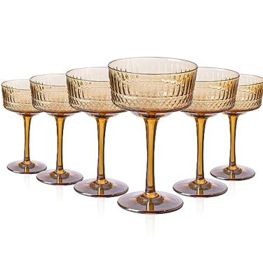 Imagem de Copos de coquetel Amber Vintage Coupe - Copos de coquetel de Natal canelados, copo de coquetel exclusivo para bar, martini, cosmopolita, Manhattan, copos impressionantes de coquetel de Natal 255 g