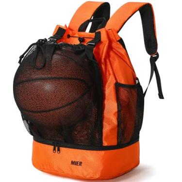 Imagem de MIER Mochila de basquete com cordão, bolsa de futebol com compartimento para sapatos e bolso de malha, mochila esportiva de ginástica para mulheres e homens, laranja leve