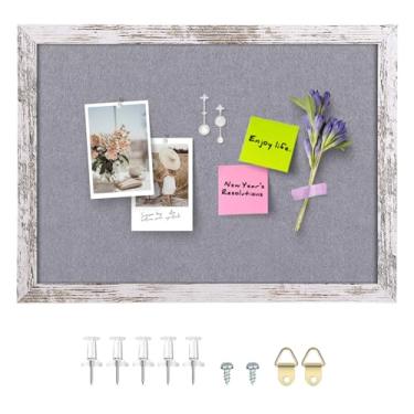 Imagem de Aitakatta Quadro de avisos de cortiça de feltro cinza, quadros decorativos de cortiça para paredes com moldura de madeira rústica branca, placa de pinos placa de visão para escritório, casa e escola com pinos, parafusos (4333, WH, 1 peça)