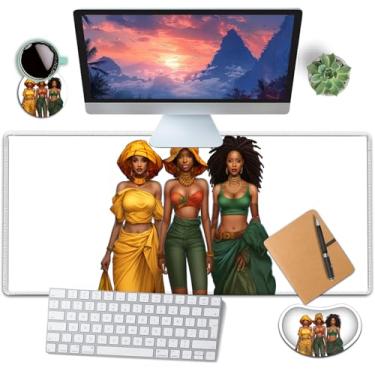 Imagem de Mouse pad grande com descanso de pulso para mouse, tapete de mouse estendido de 80 x 30 cm, descanso de pulso ergonômico de espuma de memória, para trabalho e jogos, almofada de escrita afro-americana