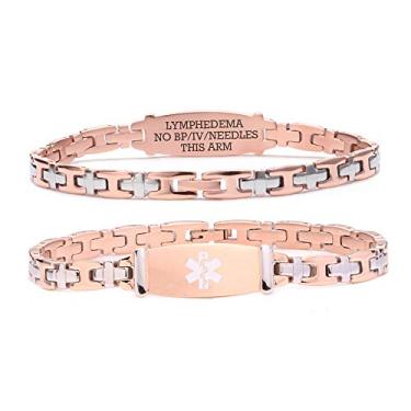 Imagem de Pulseiras de alerta médico para mulheres da Linnalove - Pulseiras médicas de aço inoxidável para mulheres - 19 cm