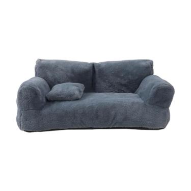 Imagem de Gralara Sofá-cama para cães, cadeira reclinável para animais de estimação, multiuso, quente, confortável, antiderrapante, base para cães e gatos, sofá com, Cinza Escuro