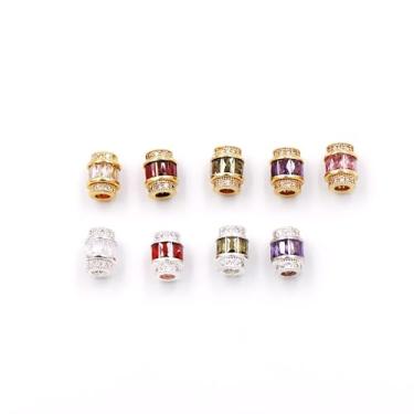 Imagem de Malahill Contas de pingente de zircônia cúbica para fabricação de joias, contas de tubo para colares e pulseiras, 9 x 12 mm, prata-branca