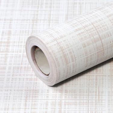 Imagem de Qianglive Papel de parede bege claro para destacar e colar 43 cm x 402 cm tecido em relevo texturizado papel de contato pano de grama removível papel de parede de vinil autoadesivo para banheiro