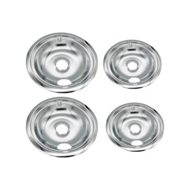 Imagem de Amazinpure WB31T10010 e WB31T10011 bandejas de gotejamento cromadas de substituição para GE/Hotpoint Electric Range com compartimento de trava, inclui 2 panelas de 15 e 2 de 20 cm, pacote com 4