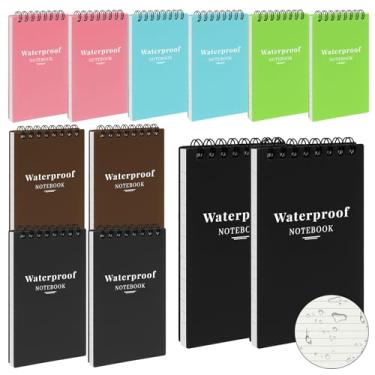 Imagem de wavamawa Pacote com 12 cadernos de bolso à prova d'água, blocos pequenos 7 x 12, mini caderno espiral superior, papel pautado para faculdade, pequenos blocos de notas para casa, escritório, trabalho,