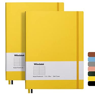 Imagem de Wiisdatek Cadernos pautados B5 College – Pacote com 2 cadernos grandes B5 com 376 páginas numeradas, papel pautado grosso de 100 g/m², capa de couro PU macio, 7,6 x 25,4 cm (amarelo)