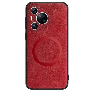 Imagem de HAO RIYLN Capa de couro para Huawei Pura 70 Ultra/70 Pro+/70 pro/70, capa de telefone antiimpressões digitais, proteção à prova de choque, capa de negócios ultrafina, vermelha, 70 Pro+