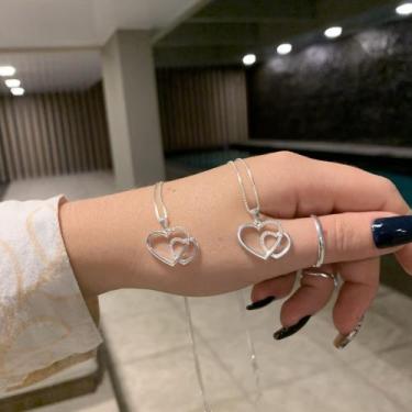 Imagem de Colar coracao duplo com zirconia - prata 925