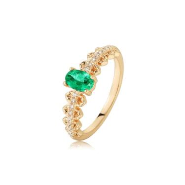 Imagem de Valloey Rover Anéis Remerald para mulheres, banhado a ouro 14K, delicados, falsos, lapidação, esmeralda, para mulheres, zircônia cúbica, anel verde fofo para mulheres, joias de ouro, tamanho moderno