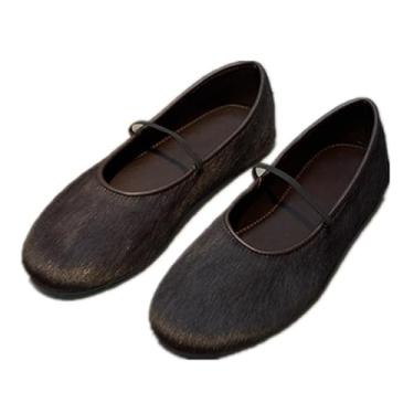 Imagem de Archicolor Sapatos femininos modernos minimalistas sapatos rasos retrô crina de cavalo sapatos de balé sapatos de dança mocassins femininos, Marrom, 34