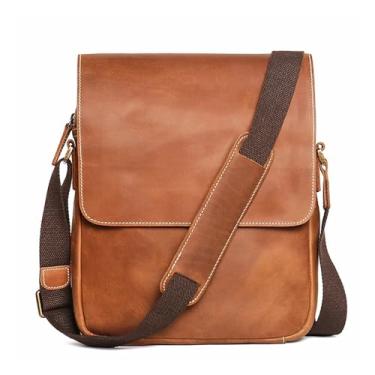 Imagem de Bolsa de ombro com aba masculina de couro casual bolsa crossbody para homens Bolsa de ombro de couro de vaca para homens