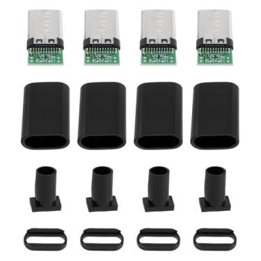 Imagem de OTOTEC 10 conjuntos de kit de conector USB-C de 4 pinos tipo C DIY conector macho USB 3.1 conector macho com caixa tipo C tipo C placa PCB kit de linha de soldagem preto