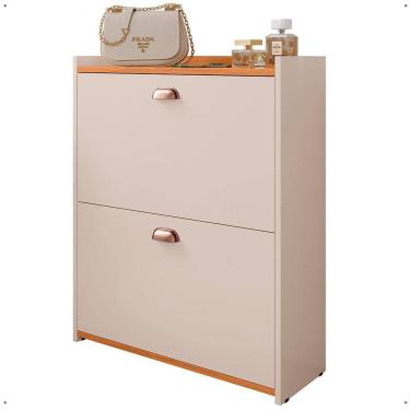 Imagem de Sapateira Closet Vertical Organizadora 12 Pares Calçados Unissex Prateleira 2 Andares Gavetas Basculante Off White/Cinamomo - Lojas RPM