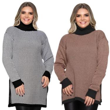 Imagem de Kit 2 Poncho Feminino Xadrez Gola Alta Manga Longa Inverno - Ebenezer,