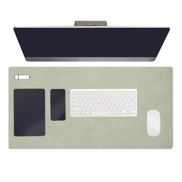 Imagem de PATIKIL Protetor de mesa de couro de 89,9 cm x 45 cm, grande tapete de mesa dupla face, impermeável, de couro, PVC, para laptop, computador, escrivaninha, mesa, jogos, casa, verde-claro/bege