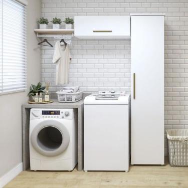 Imagem de Lavanderia Modulada Bauru 1 Armário Multiuso e Armário Aéreo Branco Ka