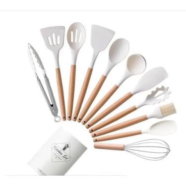 Imagem de Kit colheres cozinha silicone Utensilios para cozinha Conjunto De Utensílios De Cozinha 12 Peças branco