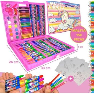 Imagem de Kit Escolar Maleta de Pintura 150 Peças Desenhar e Colorir Unicórnio -