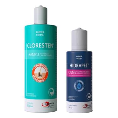 Imagem de Kit Shampoo Cloresten 500ml E Creme Hidratante Hidrapet 100g para Cães e Gatos AGENER UNIÃO