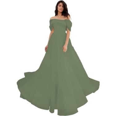 Imagem de GniXuoH Vestido de formatura feminino de tule com ombro de fora, longo, vestido de baile bufante para adolescentes, vestidos de festa elegantes, Verde-oliva, 15